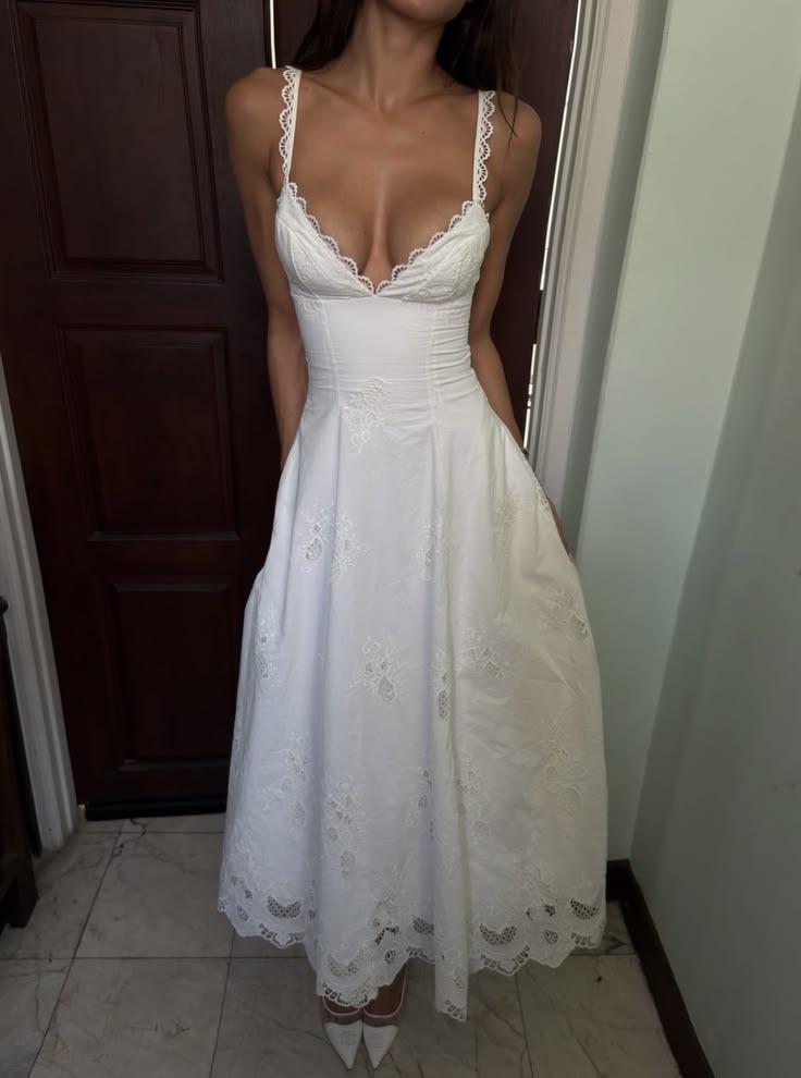 Simple White A Line Spaghetti Strap Lace Satin Prom Dress Evening Dress SH7289