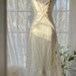 Romantic Mermaid V Neck Beaded White Chiffon Long Party Dress Evening Dress SH2783