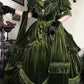 Green Exquisite Ball Gown Off the Shoulder Velvet Long Party Dress Prom Dress SH3594
