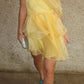 Cute A Line Strapless Yellow Tiered Organza Short Homecoming Birthday Dress Cocktail Dresses SH2903