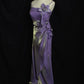 Retro Sheath Spaghetti Straps Flower Purple Satin Long Prom Dress Evening Dress SH3095