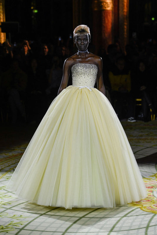 Yellow Ball Gown Strapless Rhinestone Tulle Prom Dress 16th Birthday Party Dress SH4299