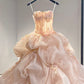 Pink Romantic A Line Strapless Appliques Layered Tulle Prom Dress Party Dress SH3298