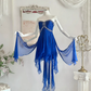 Vintage Blue A Line Sweetheart Neck Rhinestone Ruffle Chiffon Homecoming Dress Outfits SH4554