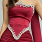 Red Sheath Strapless Exquisite Beaded Satin Prom Dress Evening Dress SH5415