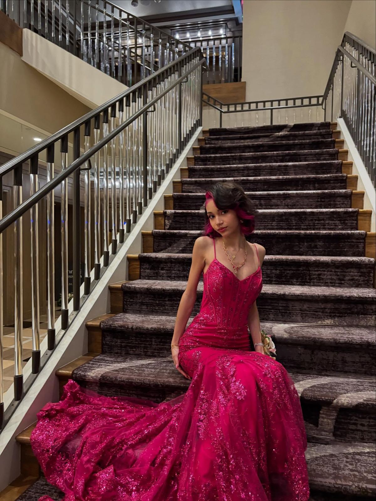 Hot Pink Mermaid Spaghetti Strap Sequin Tulle Prom Dress Evening Dress SH4727