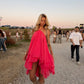Ethereal A Line Halter Hot Pink Chiffon Backless Short Homecoming Dress Mini Dress SH8041