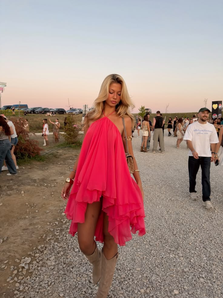 Ethereal A Line Halter Hot Pink Chiffon Backless Short Homecoming Dress Mini Dress SH8041
