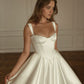 Simple Ball Gown Straps Corset Ivory Satin Long Wedding Dress SH7062