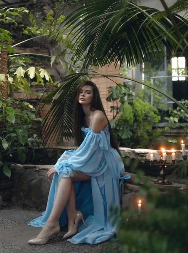 Ethereal Blue A Line Long Sleeve Chiffon Long Prom Dress Evening Dress SH6700