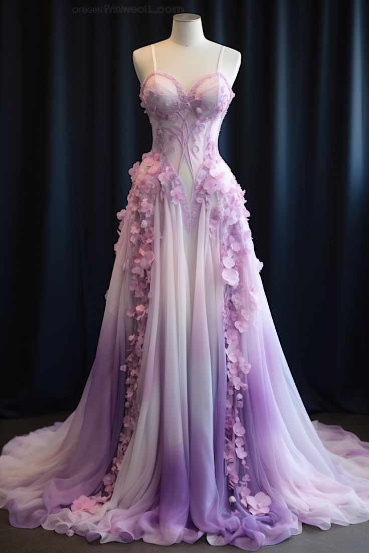 Purple Ombre A Line Spaghetti Strap 3D Flower Chiffon Prom Dress Evening Dress SH2408
