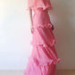 Pink Layered Chiffon A Line V Neck Simple Long Party Dress Evening Dress 18 Birthday Dress SH3624