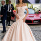 Elegant Mermaid Off the Shoulder Pink Lace Satin Prom Dress Party Dress SH3295