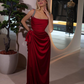 Elegant Burgundy Mermaid Straps Beaded Satin Prom Dress Wedding Guest Dress SH5390