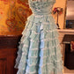 1940s Teal Vintage A Line Strapless Layered Organza Gown Homecoming Dress SH3661