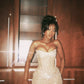 Sexy Champagne Mermaid Strapless Rhinestone Satin Prom Dress Evening Dress SH4821