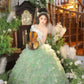 Princess A Line Sweetheart Neck Beaded Green Tiered Tulle Long Party Dress Evening Dress SH2859