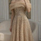 Princess A Line Off the Shoulder Beaded Moka Tulle Long Prom Dress Party Dress SH5540