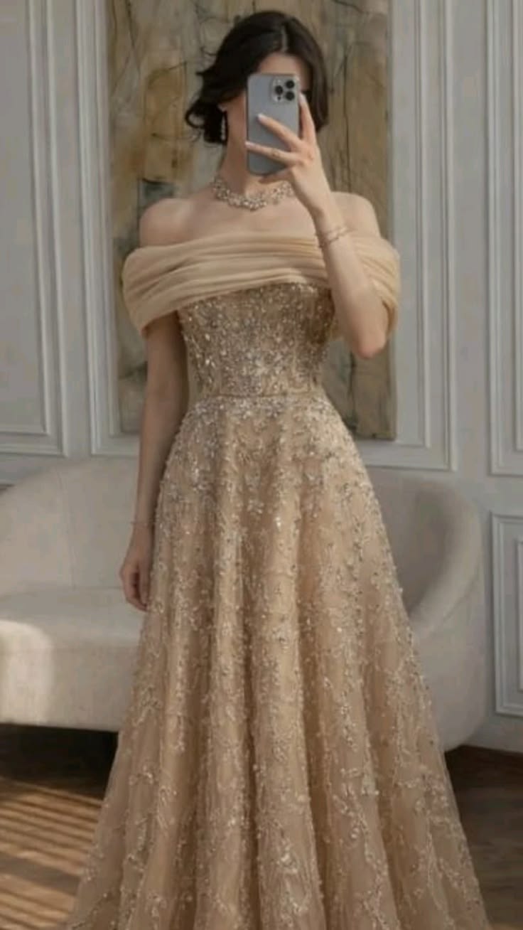 Princess A Line Off the Shoulder Beaded Moka Tulle Long Prom Dress Party Dress SH5540