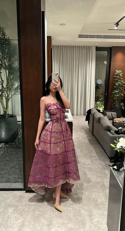 Purple A Line Sweetheart Neck Lace Long Prom Dress Party Dress 16th Birthday Dress SH3876