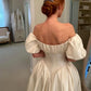 White Simple Elegant A Line Off the Shoulder Satin Long Wedding Dress SH6171