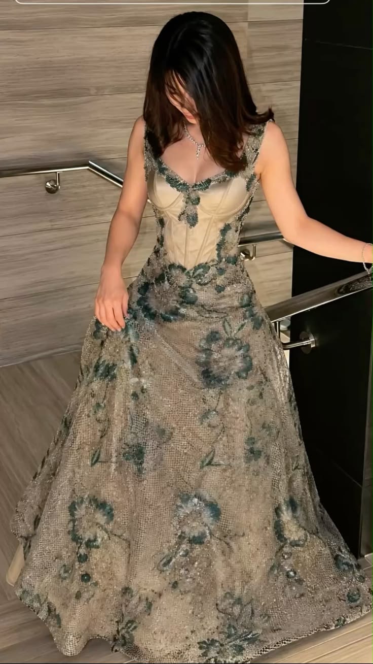 Champagne A Line Strap Embroidery Tulle Long Prom Dress SH8765