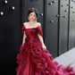 Burgundy Ball Gown Off the Shoulder Beaded Floral Organza Graduation Ball Gown 18th Birthday Dress SH4982