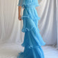 Blue Layered Chiffon A Line V Neck Simple Long Party Dress Evening Dress 18 Birthday Dress SH3625