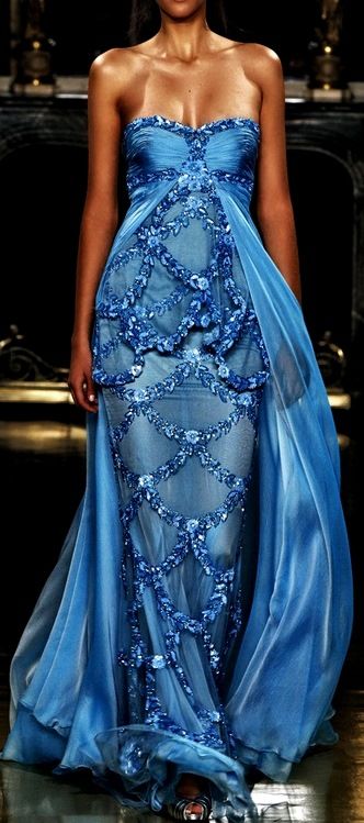 Luxurious Blue A Line Sweetheart Neck Beaded Chiffon Prom Dress Evening Dress SH6322