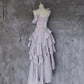 Purple A Line Spaghetti Straps Ruffles Satin Evening Dress Outfits SH1924