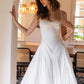 Ethereal A Line Spaghetti Strap Pleated White Chiffon Satin Long Wedding Dress SH7065
