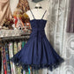 Vintage Navy Blue A Line Spaghetti Straps Organza Satin Short Homecoming Dress Outfits SH5746