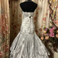 Vintage Silver Mermaid Strapless Pleated Beaded Satin Long Prom Dress Evening Dress SH3731