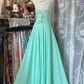 Mint Green Vintage A Line Sweetheart Neck Lace Chiffon Long Graduation Prom Dress SH5366