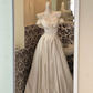 White Classy Ball Gown Off the Shoulder Pearl Satin Long Prom Dress Wedding Dress SH3857