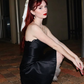 Cute A Line Strapless Black Satin White Tulle Short Cocktail Dresses Homecoming Dresses SH2677