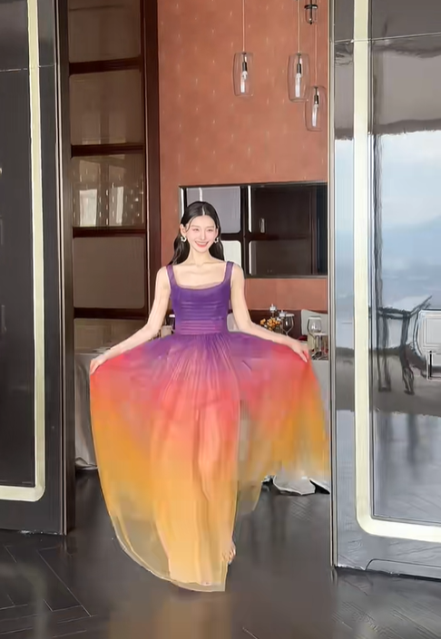 Stunning A Line Straps Purple Orange Ombre Tulle Prom Dress Party Dress SH4737