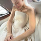 Classic Simple White Ball Gown Strapless Satin Wedding Dress SH3807