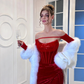 Sexy Sheath Long Sleeve Red Velvet Prom Dress Evening Dress with Slit SH4901