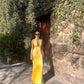Yellow Sheath V Neck Satin Open Back Long Prom Dress Evening Dress SH1766