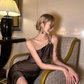 Sexy Brown Sheath One Shoulder Satin Prom Dress Evening Dress Date Dress with Slit SH4908
