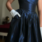 Vintage Navy Blue A Line V Neck Satin Prom Dress Evening Dress Date Dress SH5640