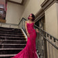 Hot Pink Mermaid Sequin Tulle Prom Dress 16th Birthday Dress Wedding Guest Dress SH4282
