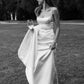 Simple Sheath Spaghetti Strap White Satin Backless Long Train Wedding Dress SH7543