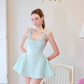 Blue A Line Strap Rhinestone Satin Short Homecoming Dress SH4784