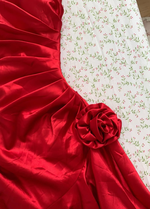 Vintage Mermaid Strapless Red Satin Prom Dress Party Dress SH7414