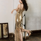 Shiny Golden Straps Sequin Long Prom Dress Party Dress SH4849