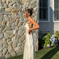 Simple Sheath Straps Ivory Satin Open Back Long Prom Dress Evening Dress SH1974