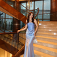 Blue Mermaid Strapless Sequin Lace Satin Long Prom Dress Evening Dress SH8553