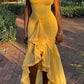 Yellow Mermaid Spaghetti Strap Tulle Long Prom Dress Evening Dress SH7198